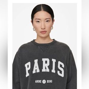 Anine Bing Ramona University Sweatshirt Paris, Small, Washed Black